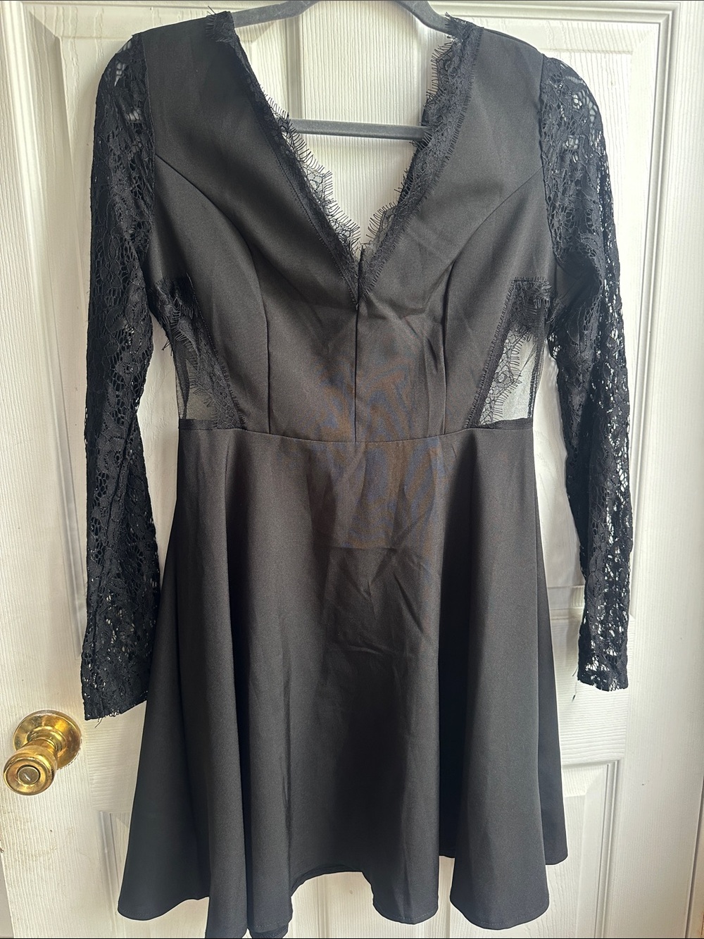 Black Lace-Sleeve V-Neck Fit & Flare Dress